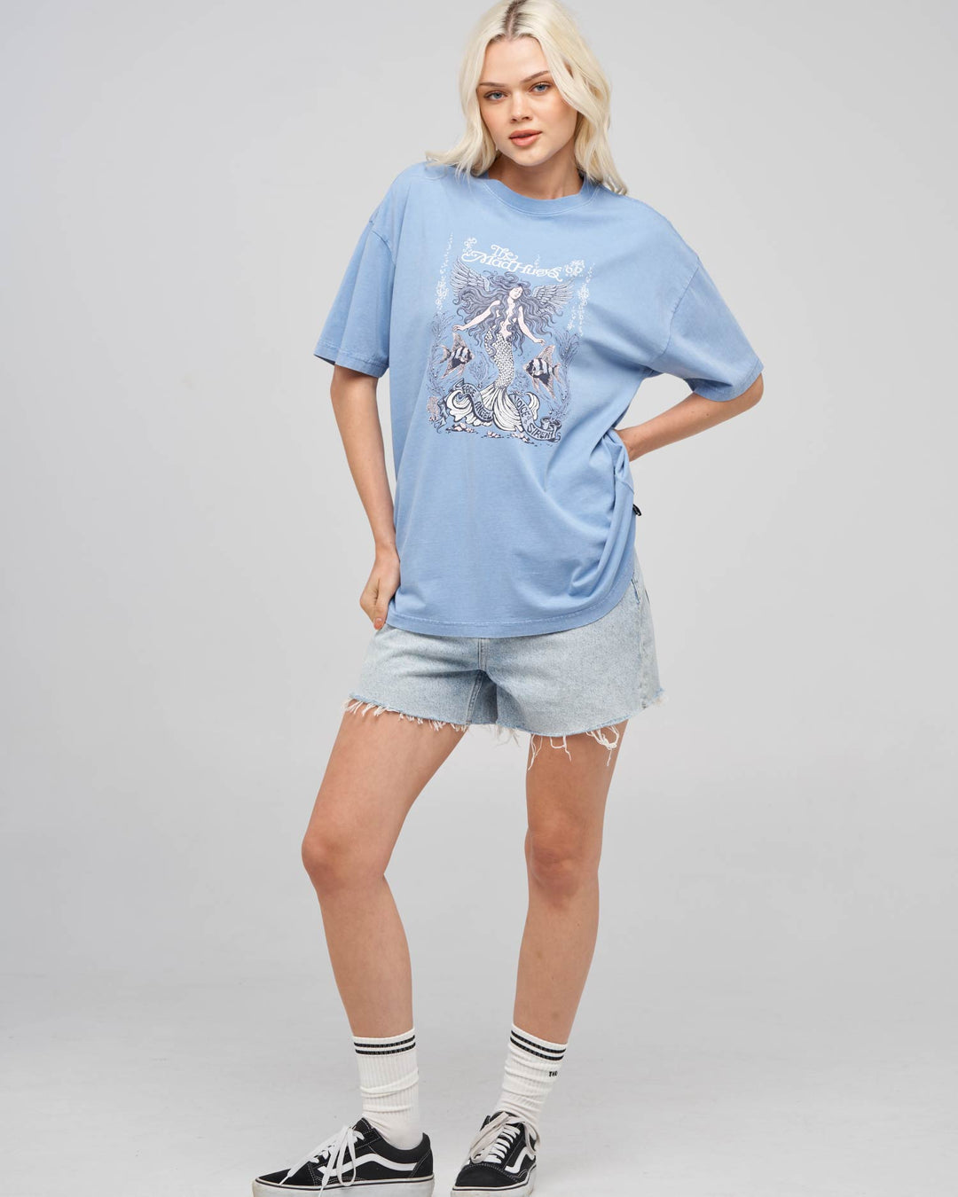 SIREN ANGEL | WOMENS OVERSIZED TEE - CORNFLOWER BLUE WASHED