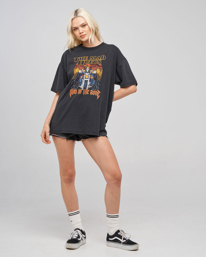 BAD TO THE BONE | WOMENS OVERSIZED TEE - WASHED BLACK