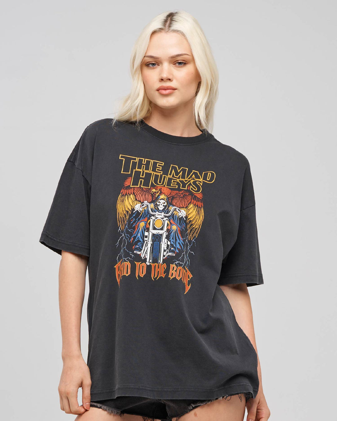 BAD TO THE BONE | WOMENS OVERSIZED TEE - WASHED BLACK
