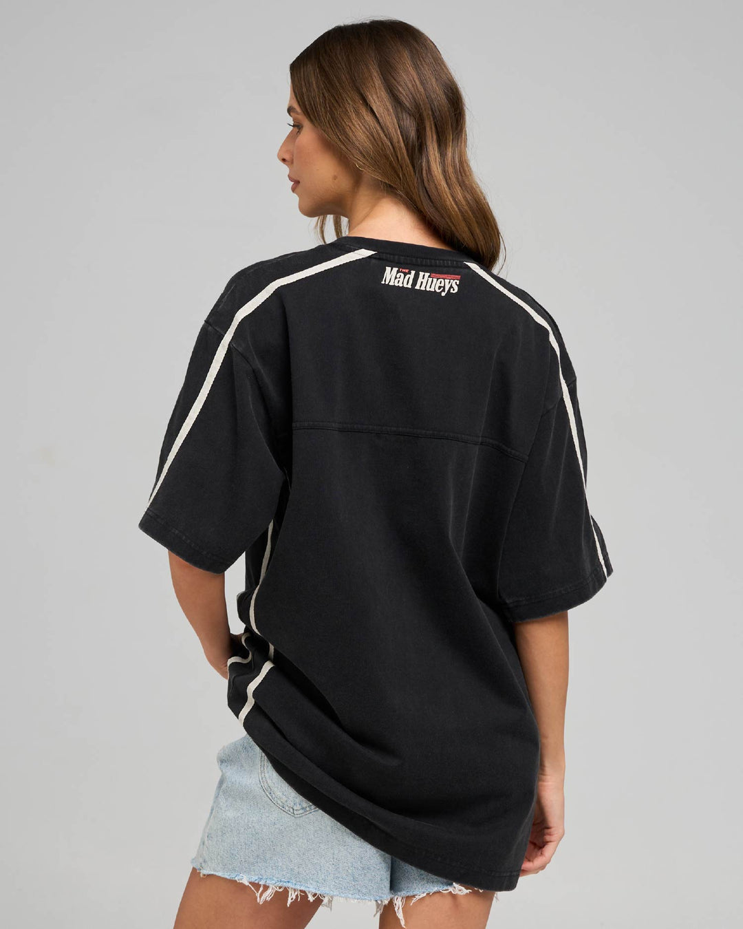 BORN TO RACE | WOMENS V NECK OVERSIZED TEE - WASHED BLACK