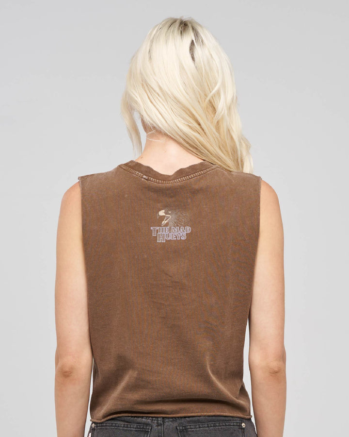 BAD TO THE BONE | WOMENS CROP MUSCLE - WALNUT WASHED