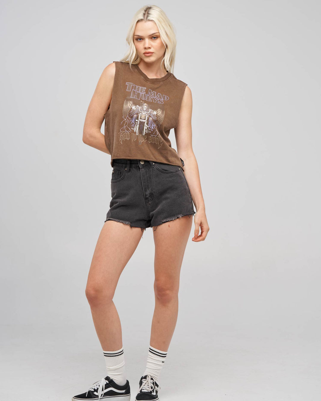 BAD TO THE BONE | WOMENS CROP MUSCLE - WALNUT WASHED
