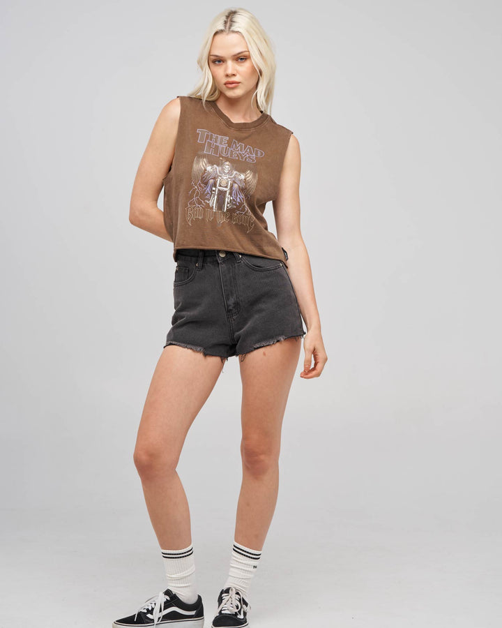 BAD TO THE BONE | WOMENS CROP MUSCLE - WALNUT WASHED