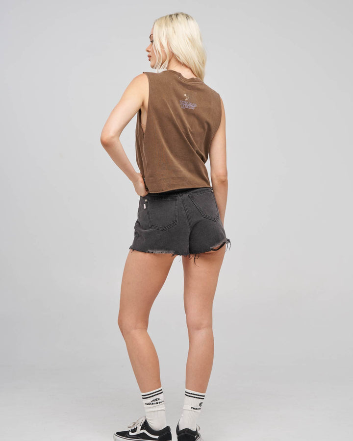 BAD TO THE BONE | WOMENS CROP MUSCLE - WALNUT WASHED