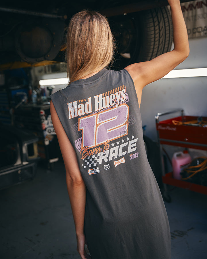 BORN TO RACE | WOMENS MUSCLE DRESS - CHARCOAL