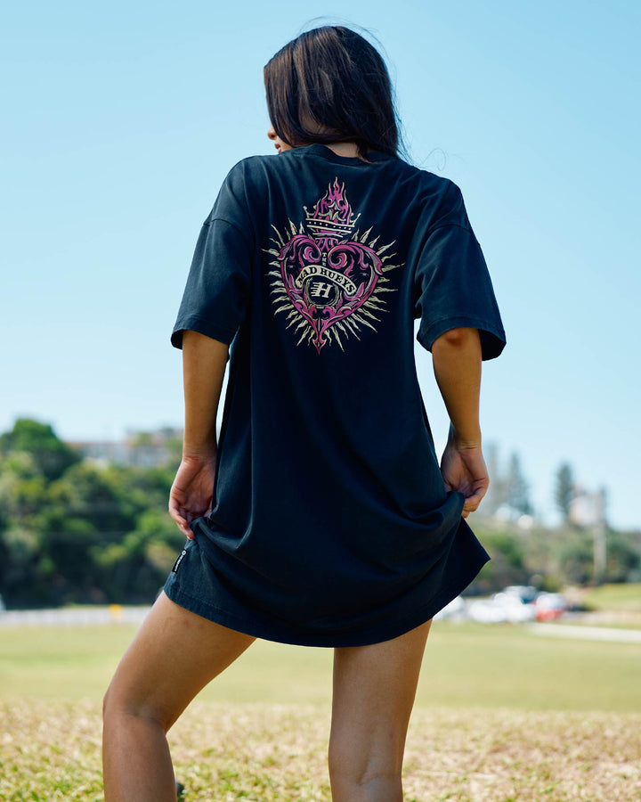 HUEYS HEART | WOMENS TEE DRESS - WASHED BLACK