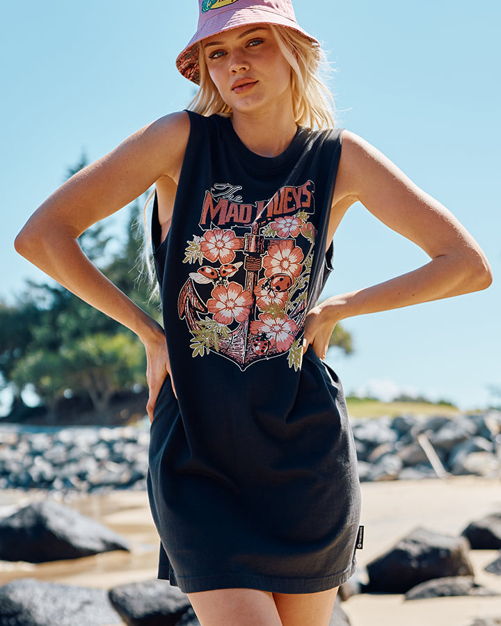 ANCHOR LADYBUG | WOMENS MUSCLE DRESS - VINTAGE BLACK