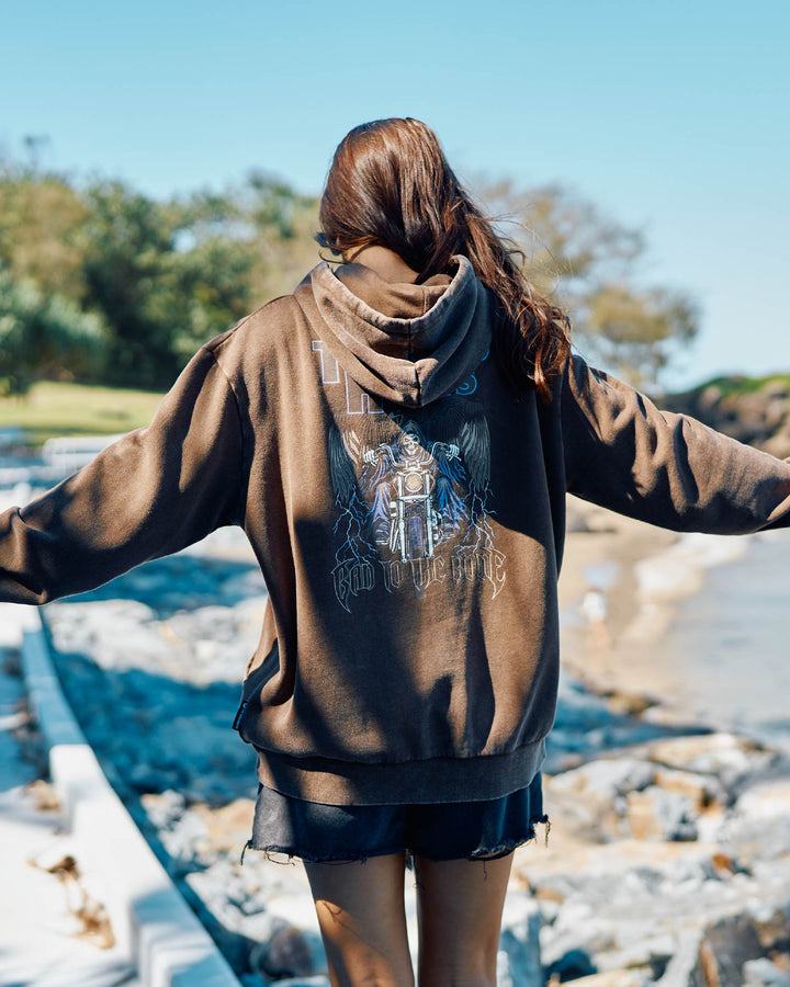 BAD TO THE BONE | WOMENS HOODED PULLOVER - WALNUT WASHED