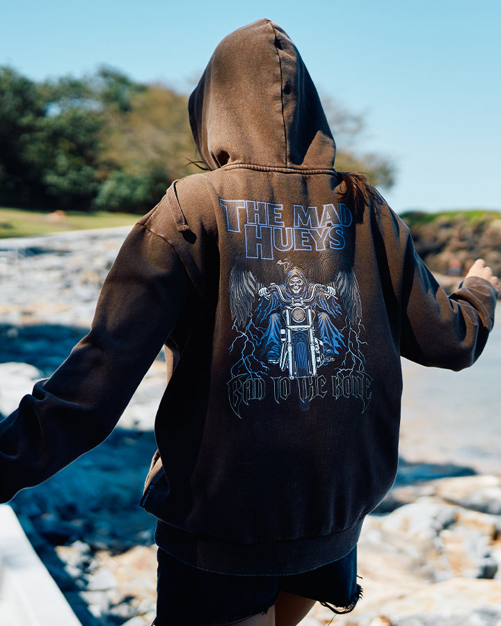 BAD TO THE BONE | WOMENS HOODED PULLOVER - WALNUT WASHED