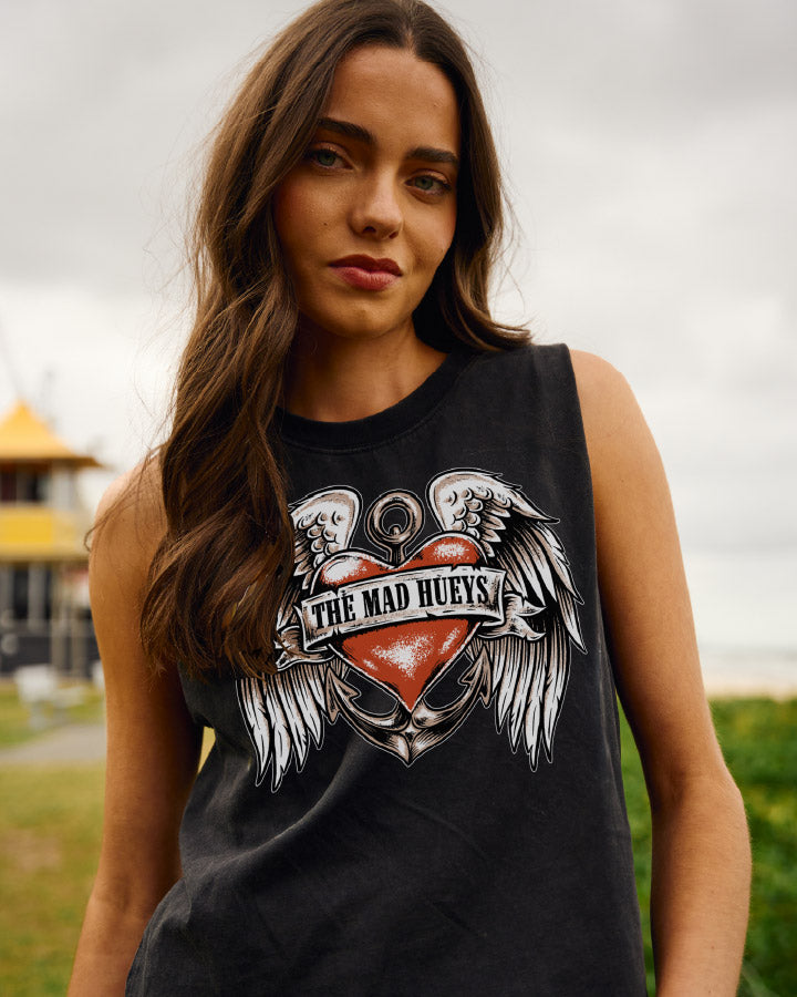 HARLEY HEART | WOMENS CROP MUSCLE - BLACK