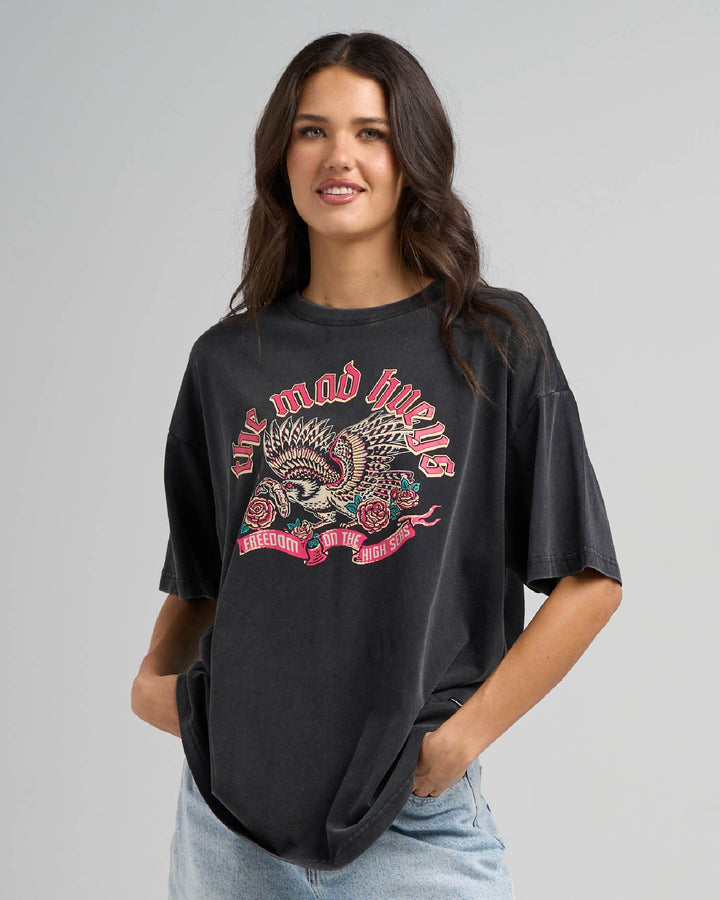 HIGH SEAS HUEYS | WOMENS OVERSIZED TEE - WASHED BLACK