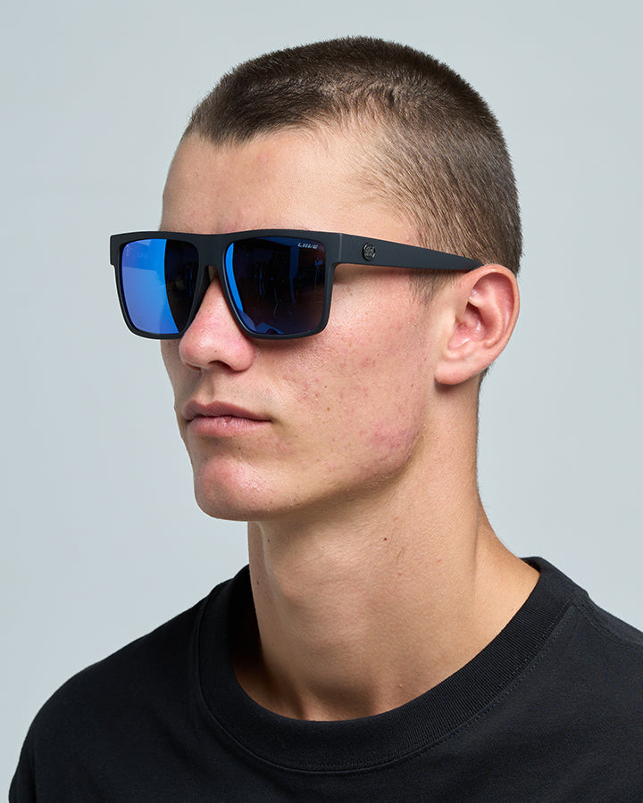OFFSHORE BLUE MIRROR POLARISED SUNGLASSES MATTE BLACK – The