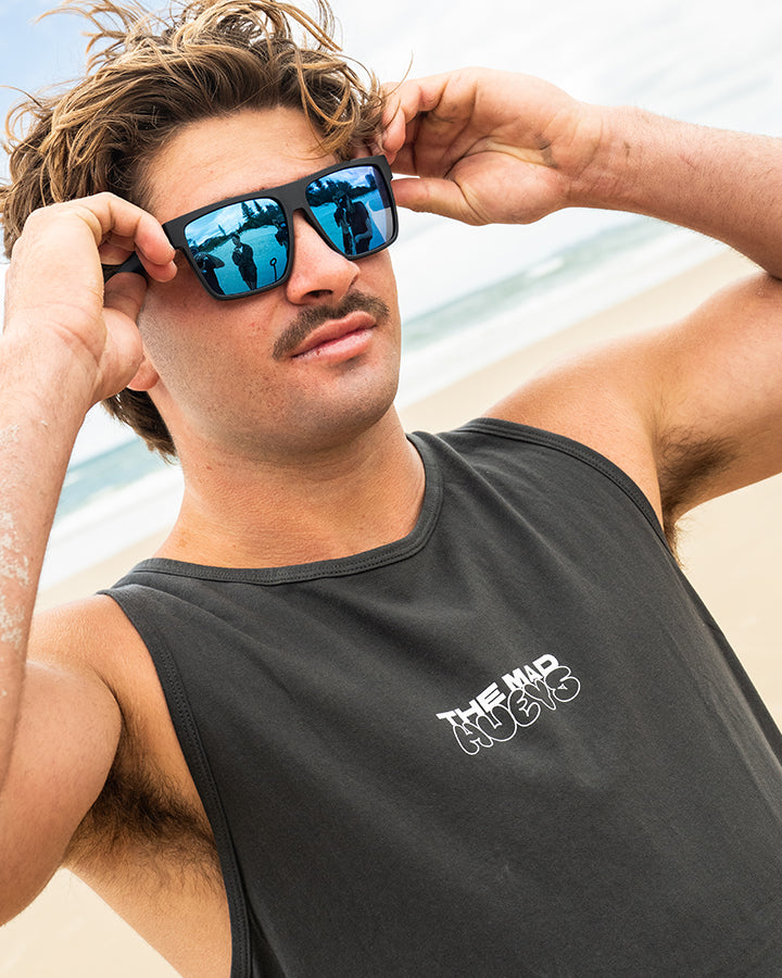 OFFSHORE | BLUE MIRROR POLARISED SUNGLASSES - MATTE BLACK