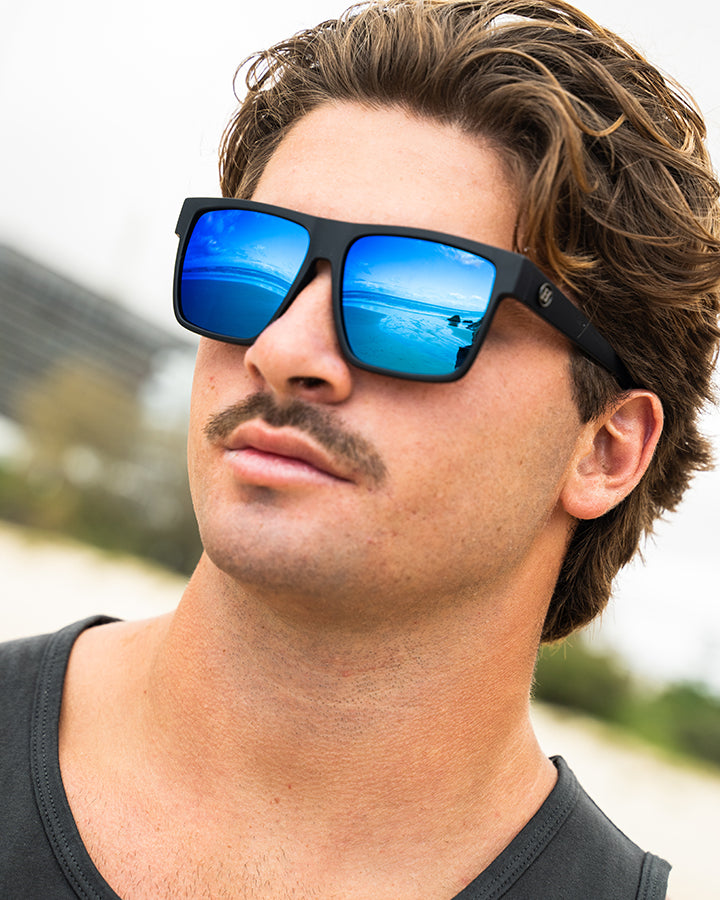 OFFSHORE | BLUE MIRROR POLARISED SUNGLASSES - MATTE BLACK