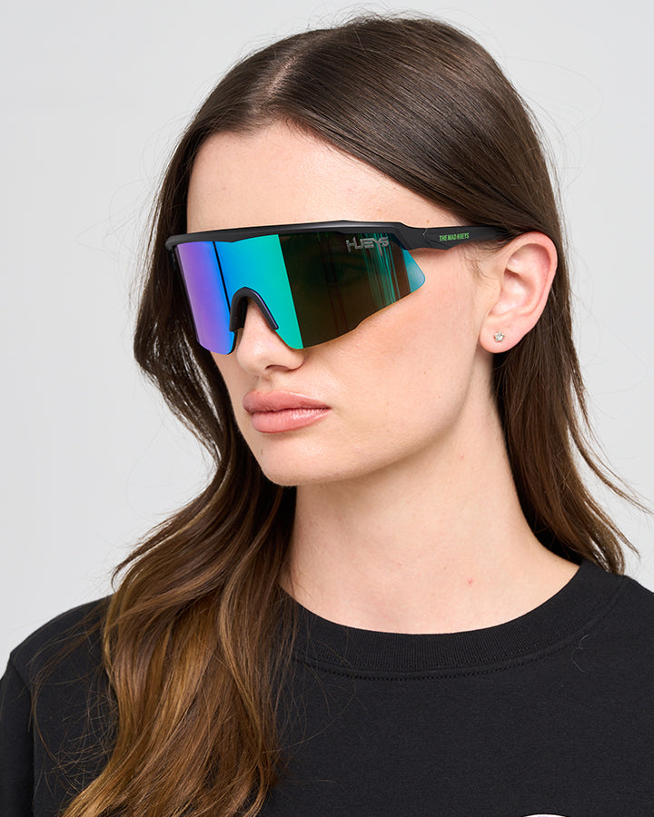DOSE | WOMENS GREEN MIRROR SUNGLASSES - MATTE BLACK