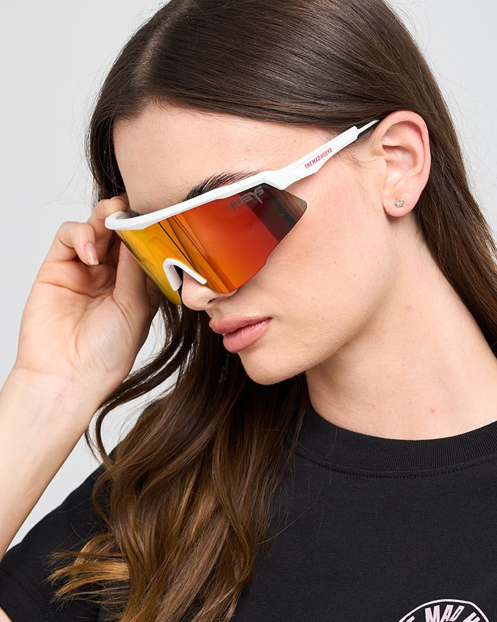 DOSE | WOMENS RED MIRROR SUNGLASSES - MATTE WHITE