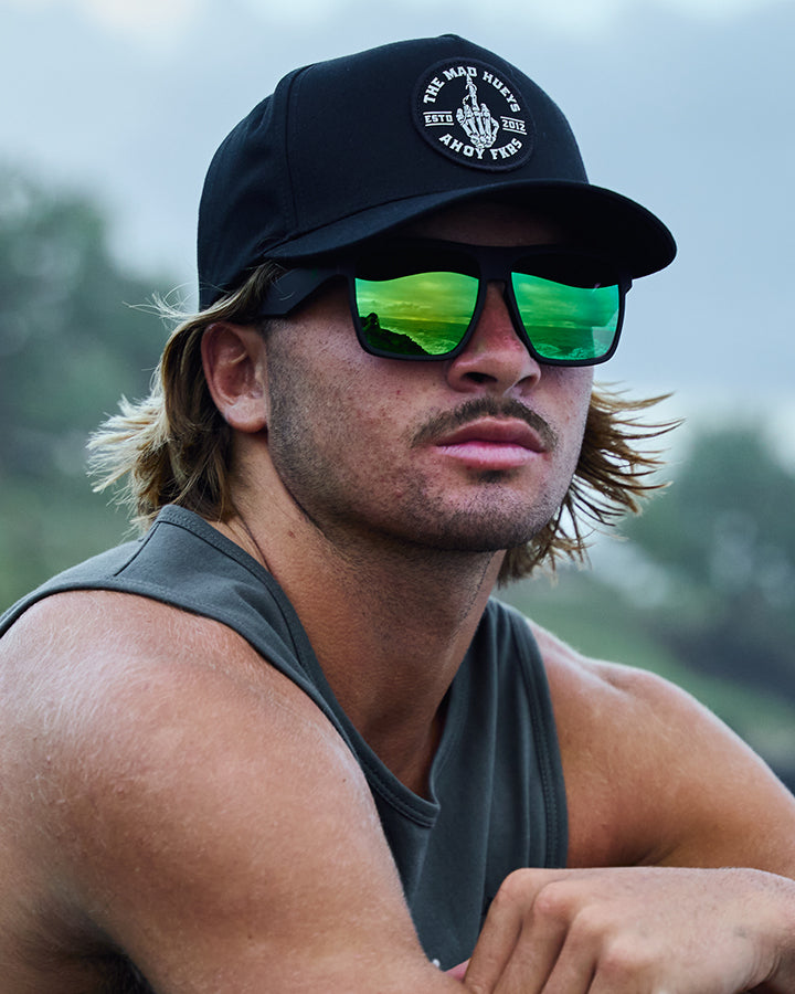X PULSE | GREEN MIRROR POLARISED SUNGLASSES - MATTE BLACK