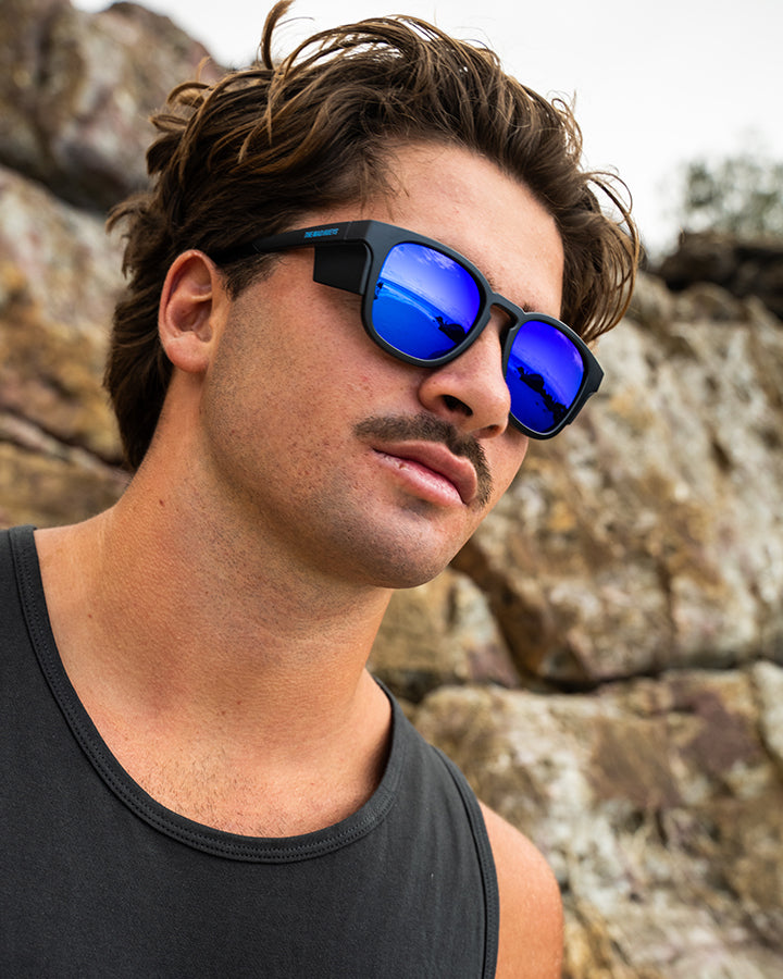 X ANGLER | BLUE MIRROR POLARISED SUNGLASSES - MATTE BLACK
