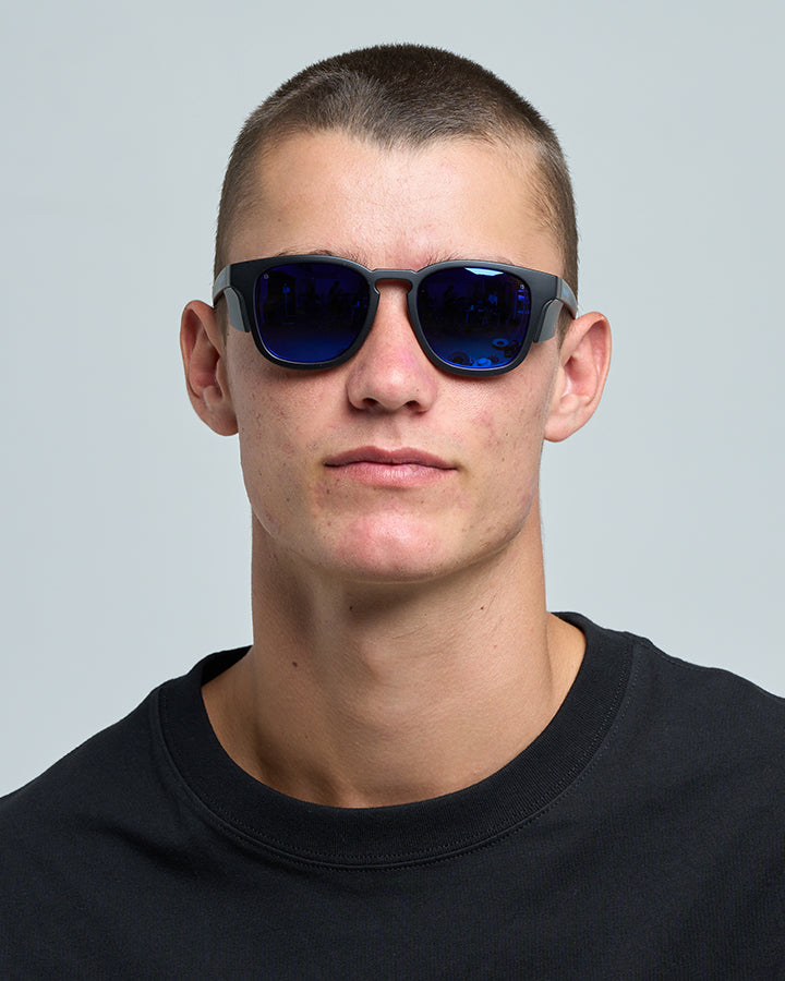 X ANGLER | BLUE MIRROR POLARISED SUNGLASSES - MATTE BLACK