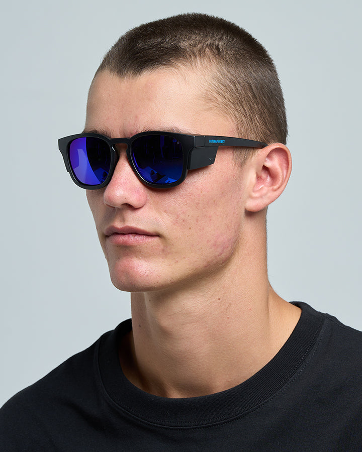 X ANGLER | BLUE MIRROR POLARISED SUNGLASSES - MATTE BLACK