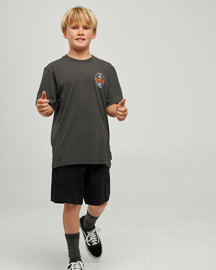 BORN TO FISH | YOUTH SS TEE - VINTAGE BLACK