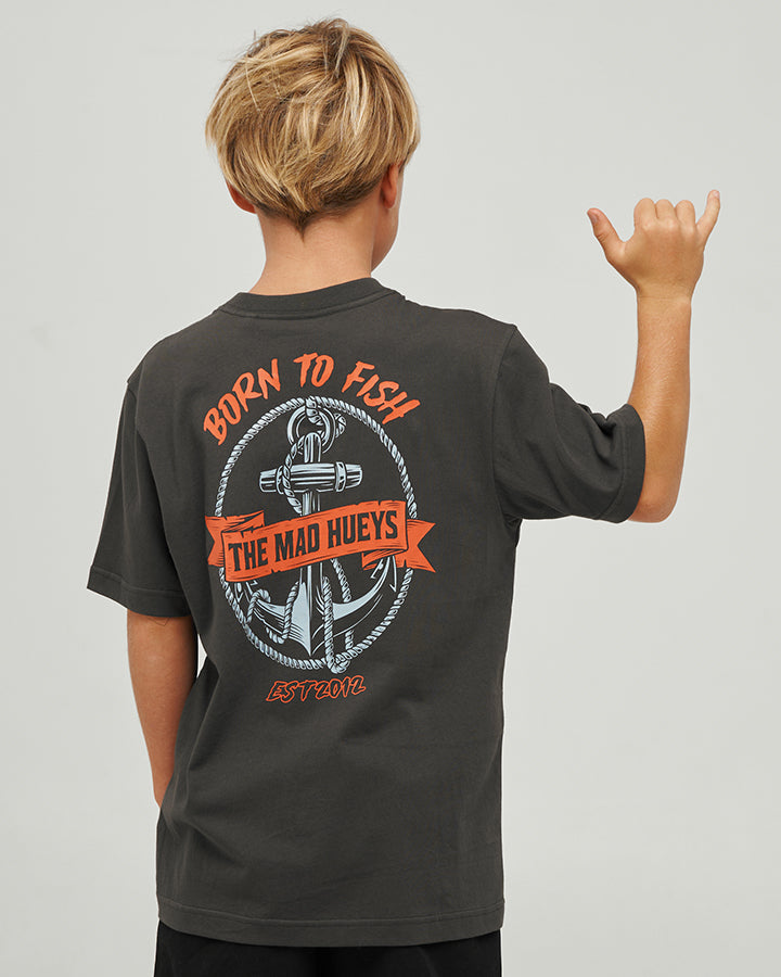 BORN TO FISH | YOUTH SS TEE - VINTAGE BLACK