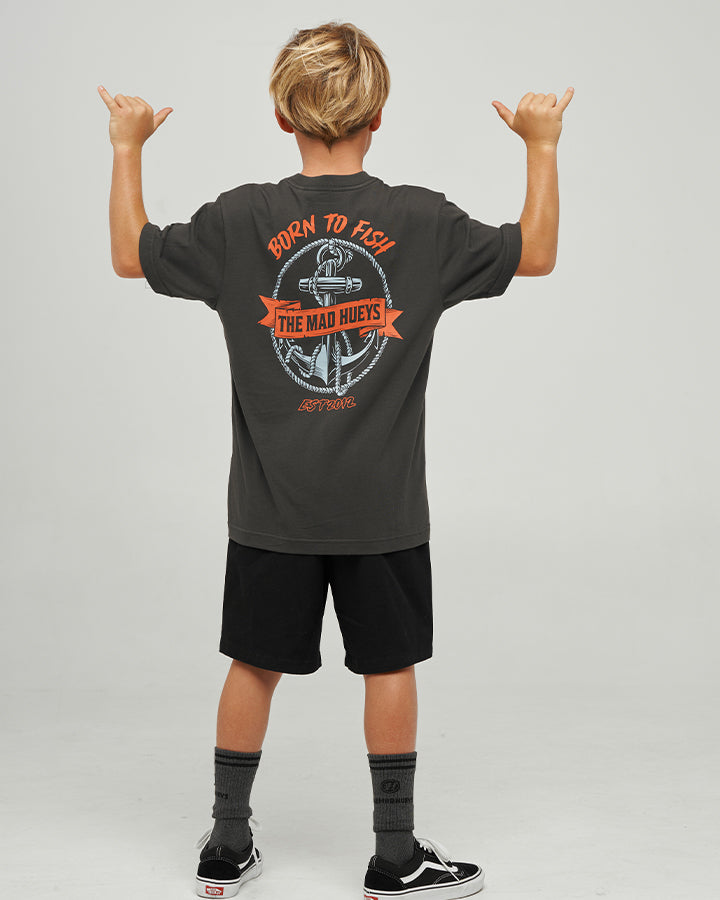 BORN TO FISH | YOUTH SS TEE - VINTAGE BLACK