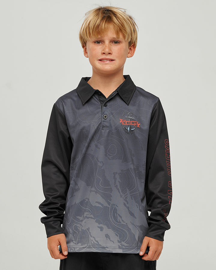 BORN TO FISH | YOUTH FISHING JERSEY - CHARCOAL