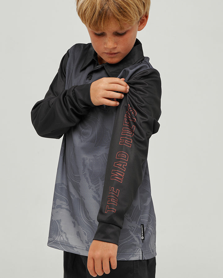 BORN TO FISH | YOUTH FISHING JERSEY - CHARCOAL