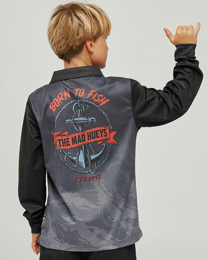 BORN TO FISH | YOUTH FISHING JERSEY - CHARCOAL