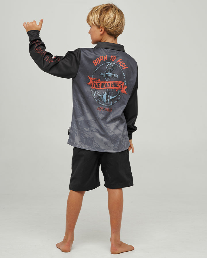 BORN TO FISH | YOUTH FISHING JERSEY - CHARCOAL