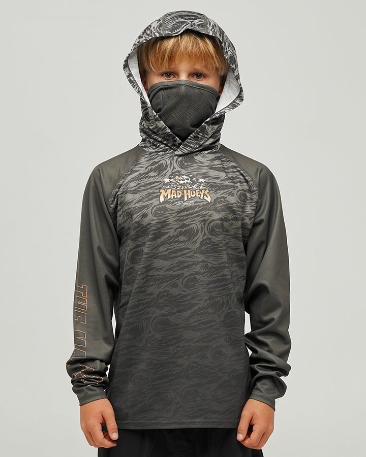 SKULL PARADISE JUNGLE | YOUTH HOODED FISHING JERSEY - OLIVE