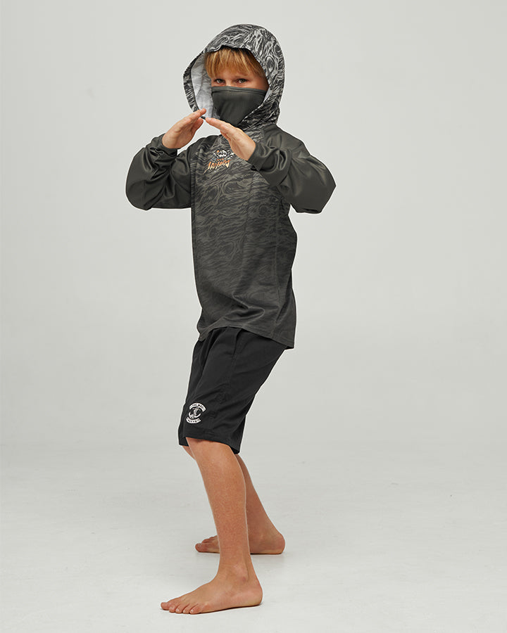 SKULL PARADISE JUNGLE | YOUTH HOODED FISHING JERSEY - OLIVE