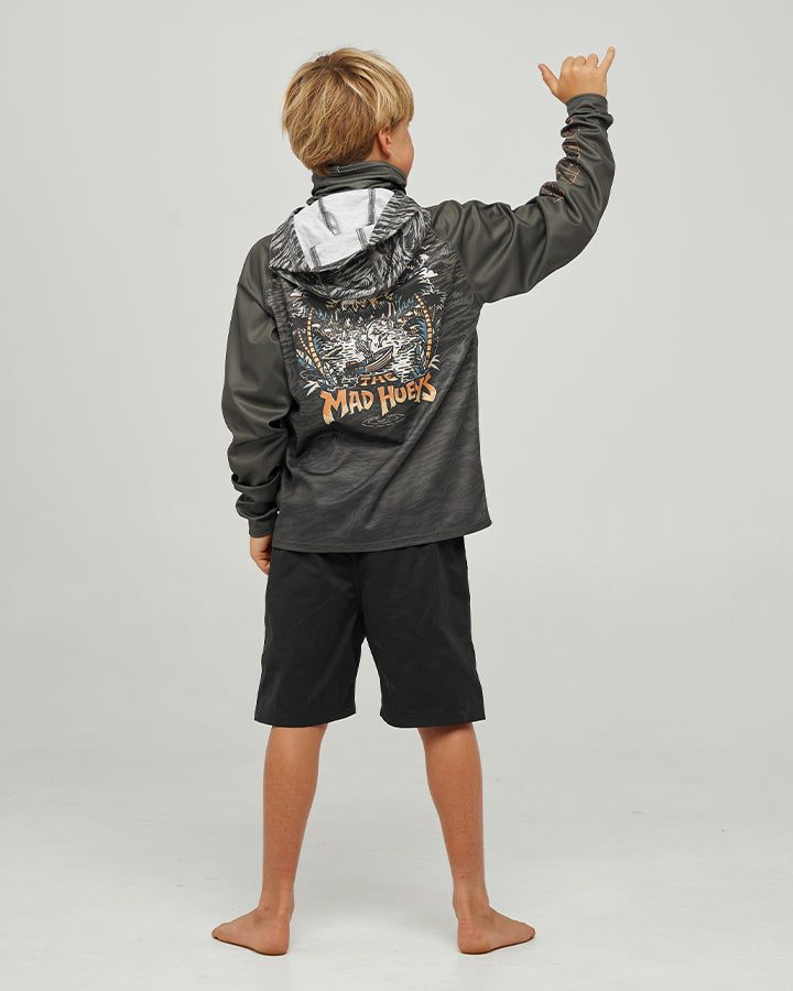SKULL PARADISE JUNGLE | YOUTH HOODED FISHING JERSEY - OLIVE