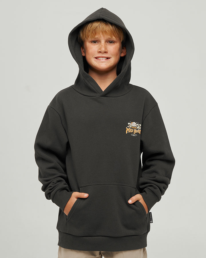 SKULL PARADISE JUNGLE | YOUTH HOODED PULLOVER - VINTAGE BLACK