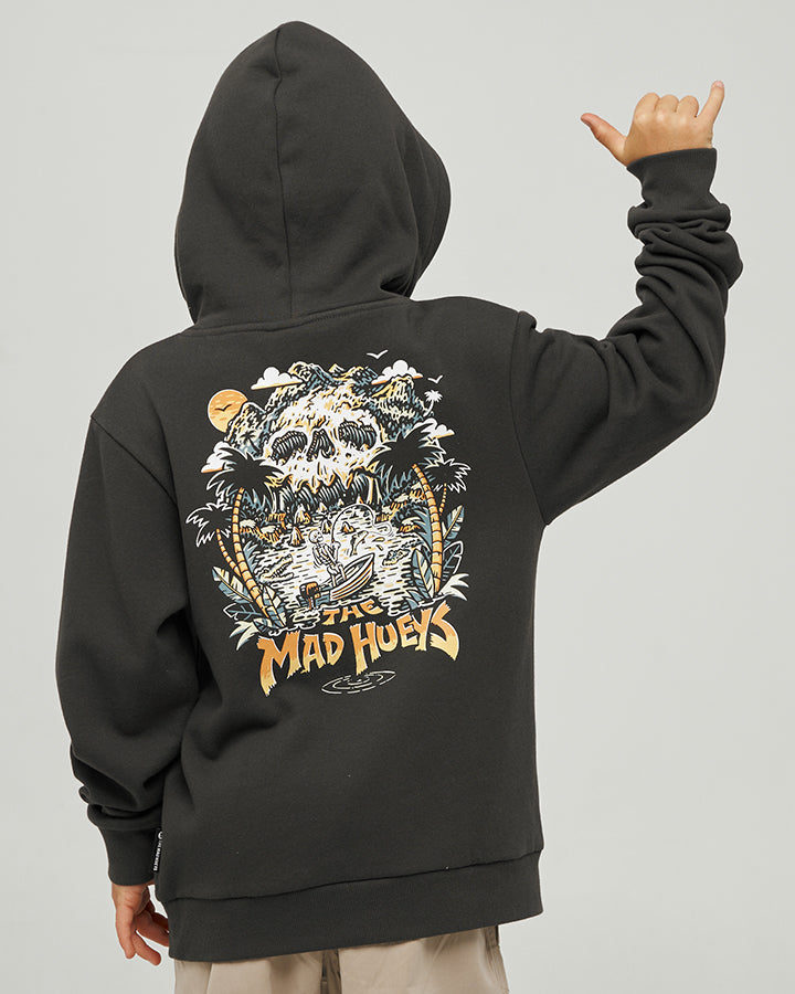 SKULL PARADISE JUNGLE | YOUTH HOODED PULLOVER - VINTAGE BLACK