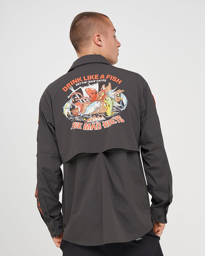 DRINK LIKE A FISH | UPF 50+ FISHING SHIRT - CHARCOAL