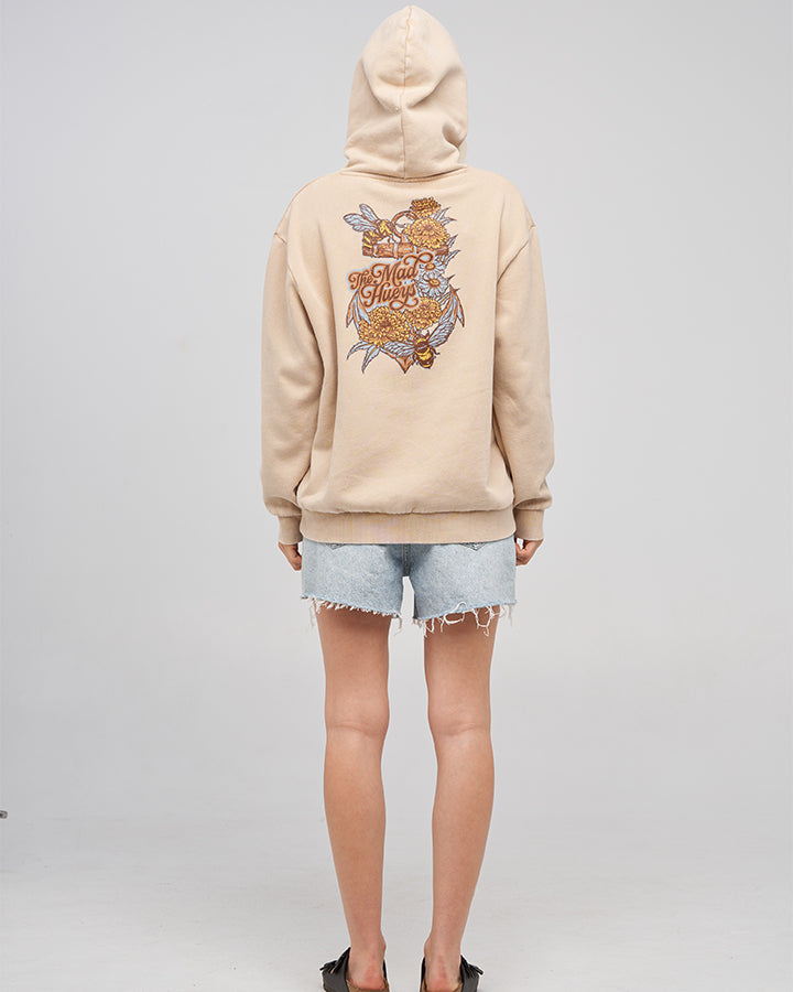 BEE ANCHOR | WOMENS HOODED PULLOVER - WASHED LATTE