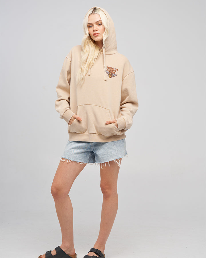 BEE ANCHOR | WOMENS HOODED PULLOVER - WASHED LATTE