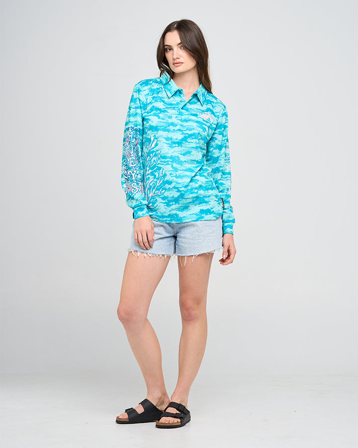 SEA FLOOR HUEYS | WOMENS FISHING JERSEY - AQUA