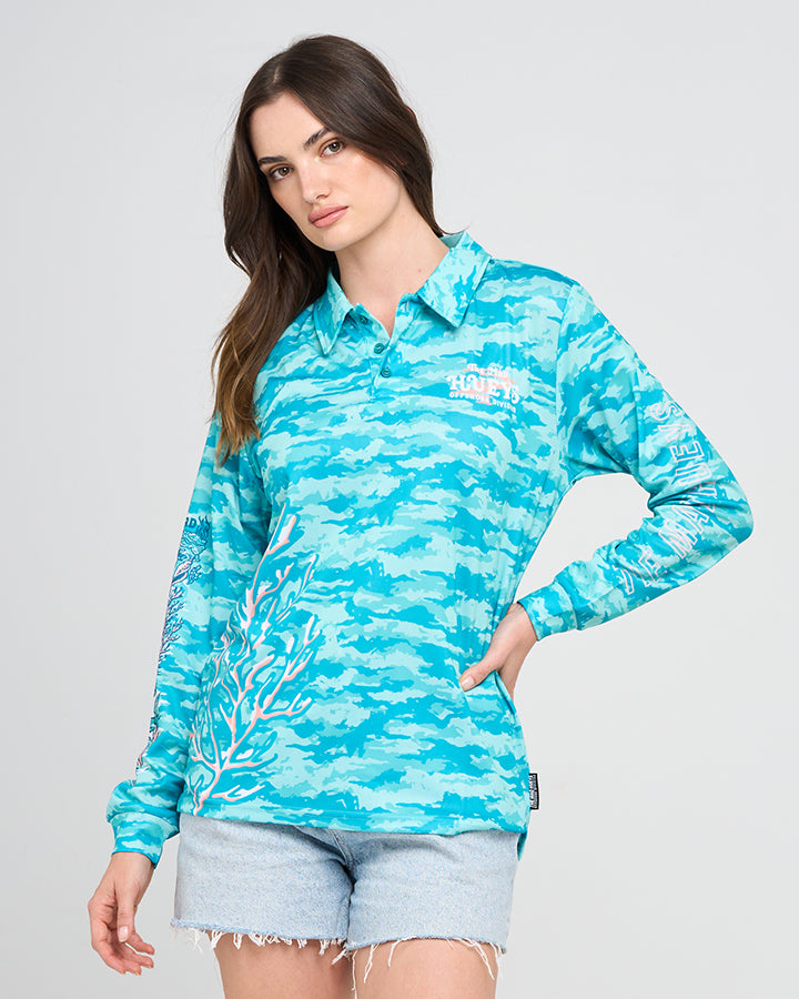 SEA FLOOR HUEYS | WOMENS FISHING JERSEY - AQUA
