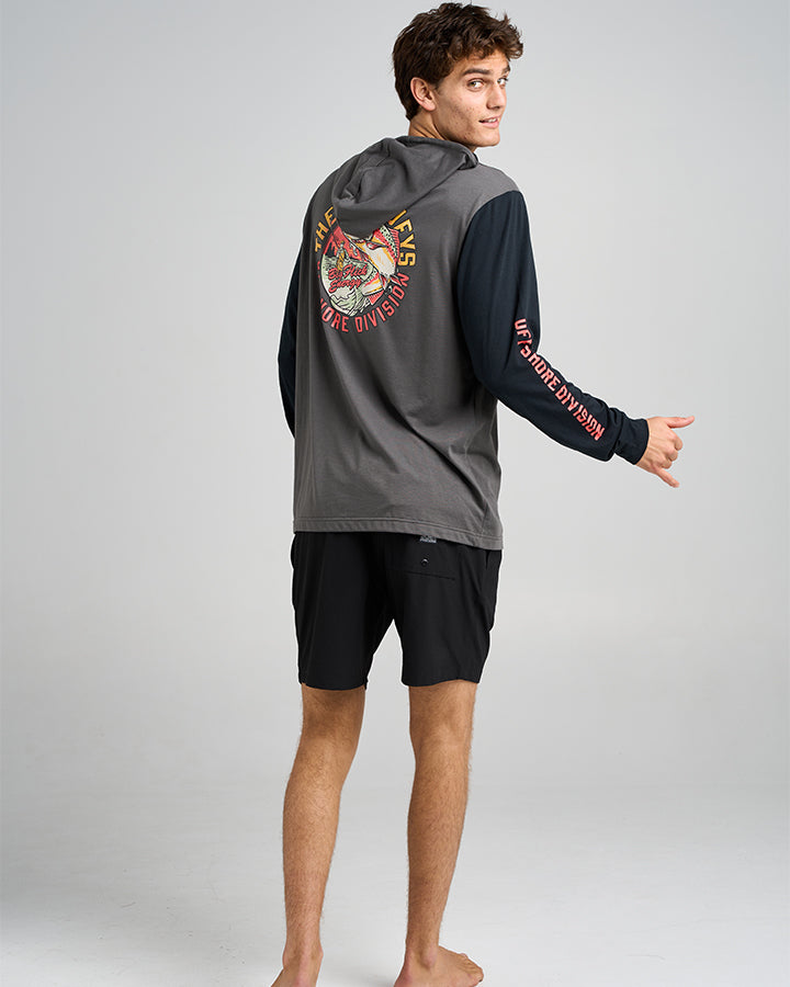 BIG FLICK ENERGY | UPF 30+ HOODED FISHING POLO - CHARCOAL