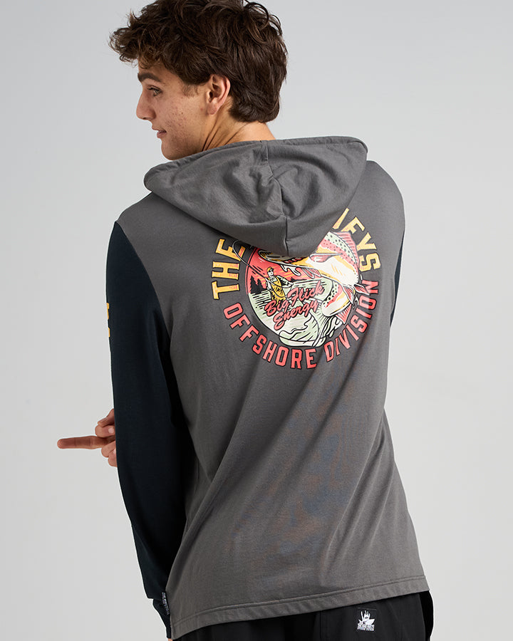 BIG FLICK ENERGY | UPF 30+ HOODED FISHING POLO - CHARCOAL