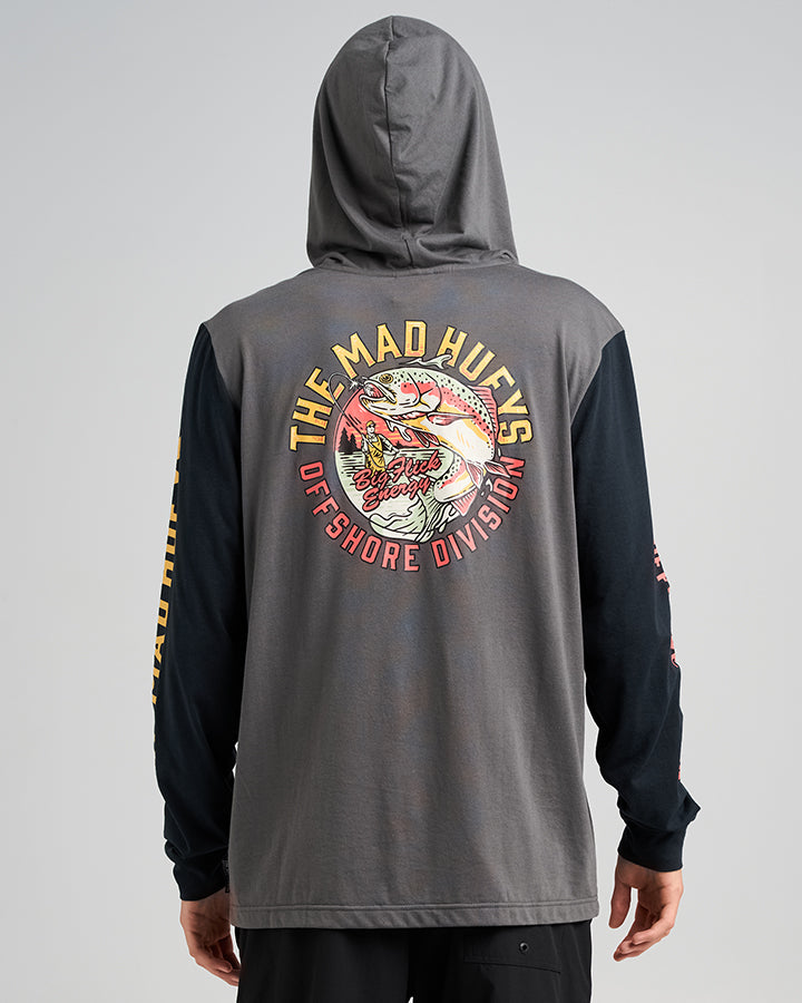 BIG FLICK ENERGY | UPF 30+ HOODED FISHING POLO - CHARCOAL