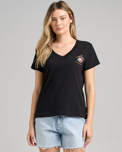 TIKI ANCHOR | WOMENS V NECK TEE - BLACK