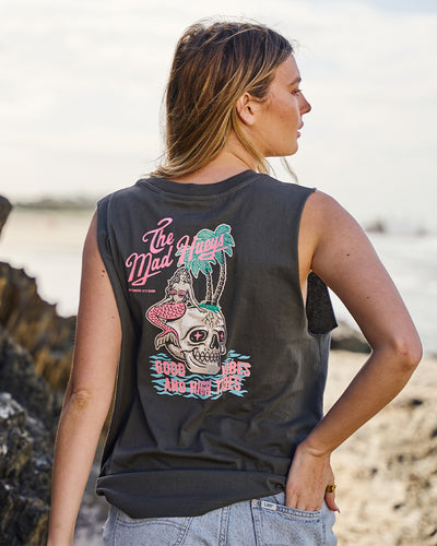 GOOD VIBES | WOMENS MUSCLE - CHARCOAL