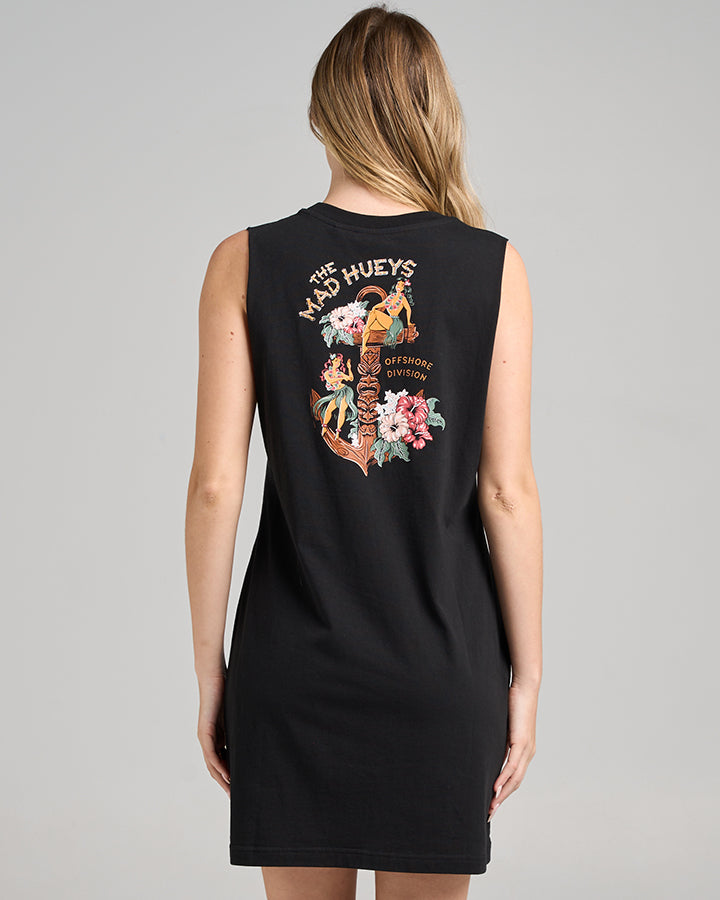 TIKI ANCHOR | WOMENS MUSCLE DRESS - BLACK