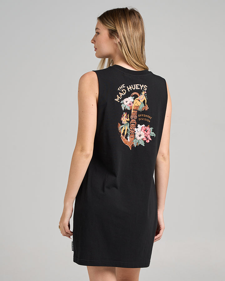 TIKI ANCHOR | WOMENS MUSCLE DRESS - BLACK