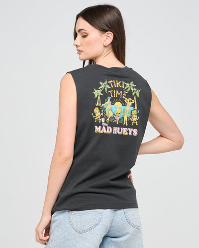 TIKI TIME | WOMENS MUSCLE - VINTAGE BLACK