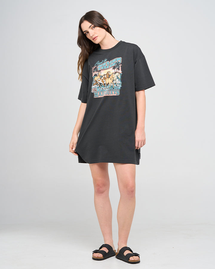 CAN'T BE TAMED | WOMENS TEE DRESS - VINTAGE BLACK